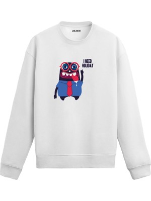 Colermi I Need Holiday Karikatür Mizahi Tatil Isyanı Baskılı Unisex Kapüşonlu Sweatshirt Hoodie