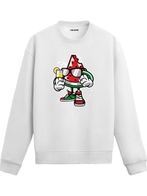 Colermi Unisex Pamuk Serin Karpuz Karikatür Kapşonlu Sweatshirt Hoodie Eğlenceli Meyve Deseni