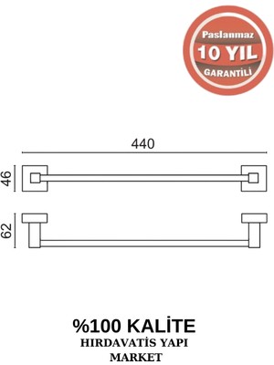 Çelik Banyo Paslanmaz Pirinç Tamay Uzun Havluluk 50CM