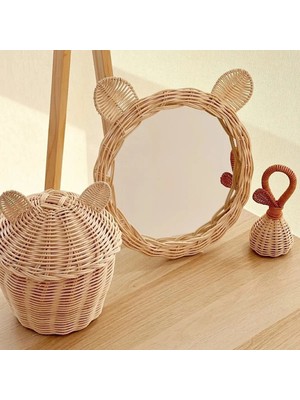 Hakici Dekoratif Rattan 3'lü Bambu Kulaklı Sepet / Çıngırak / Ayna