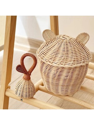 Hakici Dekoratif Rattan 2'li Bambu Kulaklı Sepet / Rattan Bambu Çıngırak