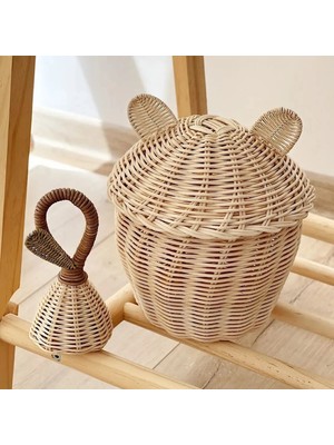 Hakici Dekoratif Rattan 2'li Bambu Kulaklı Sepet / Rattan Bambu Çıngırak