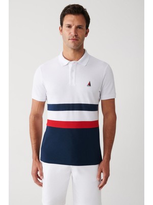 AVVA Erkek Beyaz %100 Pamuk Marine Baskılı Polo Yaka T-Shirt A31Y1187