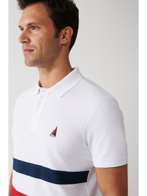 AVVA Erkek Beyaz %100 Pamuk Marine Baskılı Polo Yaka T-Shirt A31Y1187