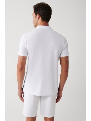 AVVA Erkek Beyaz %100 Pamuk Marine Baskılı Polo Yaka T-Shirt A31Y1187