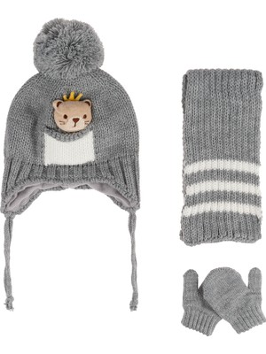 Aware Time Kitti 0-12 Ay Erkek  Bebek & Çocuk Aksesuarlı Içi Polarlı Atkı Bere Eldiven 3'lü Takım