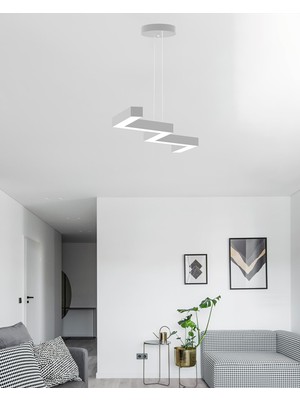 Hegza Lighting Zigzag (Gri Kasa, Beyaz Işık) Ledli Modern Sarkıt LED Avize