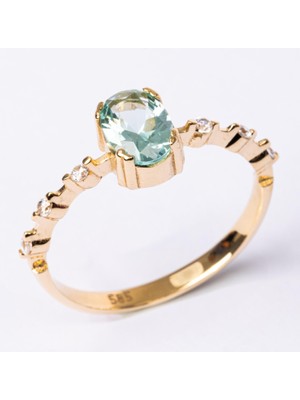 Fasek Gold Gümüş Yüzük - Green Topaz Taşlı Kadın Modern Tasarım 925 Ayar Gümüş Evlilik Teklifi Yüzüğü