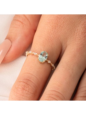 Fasek Gold Gümüş Yüzük - Green Topaz Taşlı Kadın Modern Tasarım 925 Ayar Gümüş Evlilik Teklifi Yüzüğü