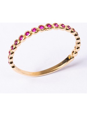 Fasek Gold Gümüş Yüzük -  Gümüş Yüzük - 0.30 Karat Ruby Taşlı Yarım Tur 925 Ayar Hediye Gümüş Yüzük