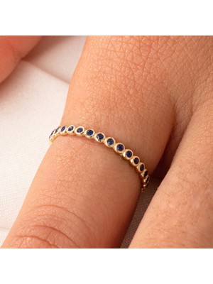 Fasek Gold Gümüş Yüzük -  Gümüş Yüzük - 0.30 Karat Safir Taşlı Yarım Tur 925 Ayar Hediye Gümüş Yüzük