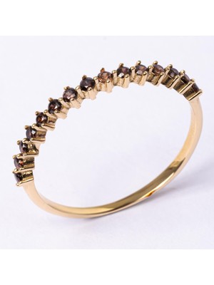 Fasek Gold Gümüş Yüzük -  Gümüş Yüzük - 0.30 Karat Smoky (Kahverengi) Taşlı Yarım Tur 925 Ayar Gümüş Yüzük
