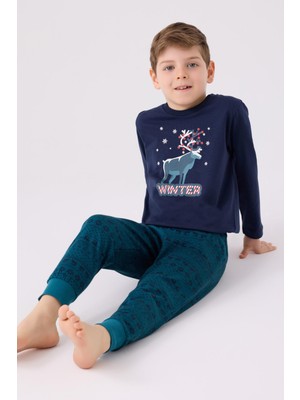 Arnetta 3165 Noel Winter Erkek Çocuk Lacivert Uzun Kol Pijama Takım