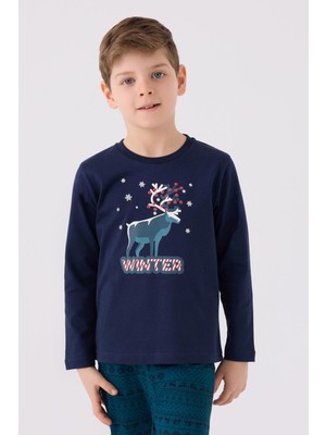 Arnetta 3165 Noel Winter Erkek Çocuk Lacivert Uzun Kol Pijama Takım