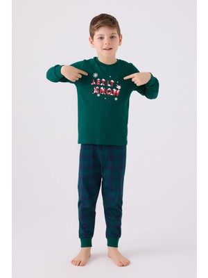 Arnetta 3131 Garson Noel Let It Snow Erkek Çocuk Yeşil Uzun Kol Pijama Takım