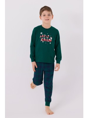 Arnetta 3131 Garson Noel Let It Snow Erkek Çocuk Yeşil Uzun Kol Pijama Takım