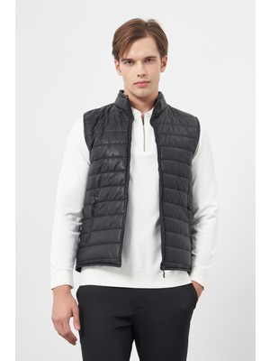 İmza Siyah Kapitone Dik Yaka Düz Garnisiz-Biyesiz Slim Fit Yelek 1009245151