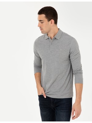 Pierre Cardin Erkek Gri Melanj Slim Fit Basic Sweatshirt 50261102-VR086