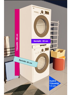 Lavanta Mobilya Mdf Amazon Beyaz Çamaşır Makinesi ve Kurutma Makinesi Dolabı