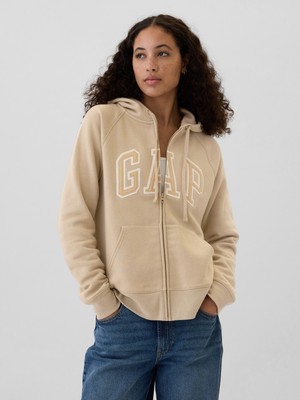 Gap Kadın Bej  Logo Fleece Fermuarlı Sweatshirt