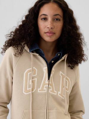 Gap Kadın Bej  Logo Fleece Fermuarlı Sweatshirt