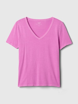 Gap Kadın Pembe Organik Pamuk Vintage V Yaka T-Shirt