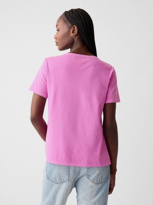 Gap Kadın Pembe Organik Pamuk Vintage V Yaka T-Shirt