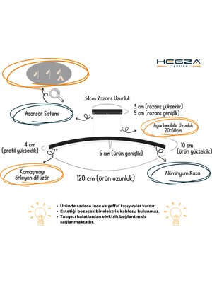 Hegza Lighting Luna (Siyah Kasa, Beyaz Işık) Ledli Modern Sarkıt LED Avize