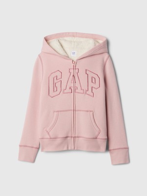 Gap Kız Çocuk Pembe  Logo Fermuarlı Sherpa Sweatshirt