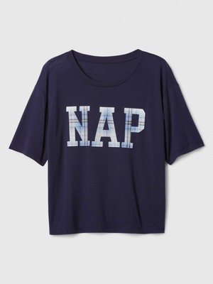 Gap Kadın Lacivert Relaxed Grafikli Pijama Üstü