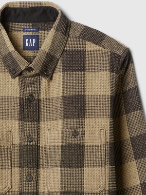 Gap Erkek Kahverengi Waffle Örgü Flannel Gömlek