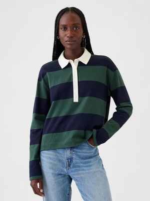 Gap Kadın Lacivert Rugby Polo Yaka Crop T-Shirt