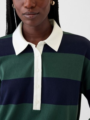 Gap Kadın Lacivert Rugby Polo Yaka Crop T-Shirt