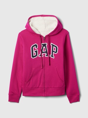 Gap Kadın Pembe  Logo Relaxed Sherpa Fermuarlı Sweatshirt