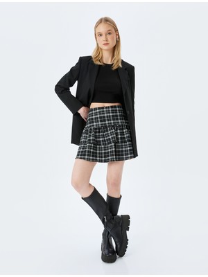 Koton Volanlı Katlı Ekoseli Normal Bel Mini Etek