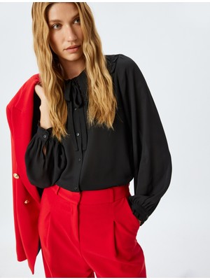 Koton Uzun Kollu Fırfırlı Geniş Bebe Yaka Şifon Gömlek