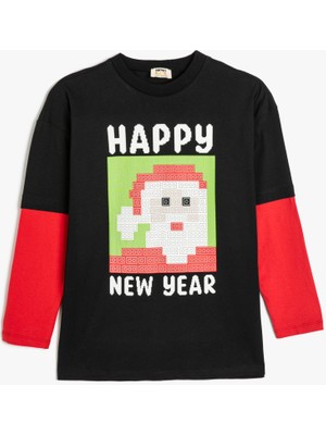 Koton Noel Baba Sweatshirt Yılbaşı Temalı Uzun Kollu Bisiklet Yaka Pamuklu