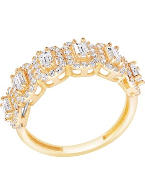 Diamond Line-Gülaylar 14 Ayar Sarı Altın Baget Yüzük