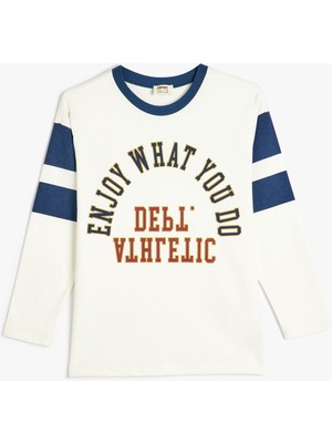 Koton Tişört Kolej Baskılı Uzun Kollu Bisiklet Yaka Pamuklu