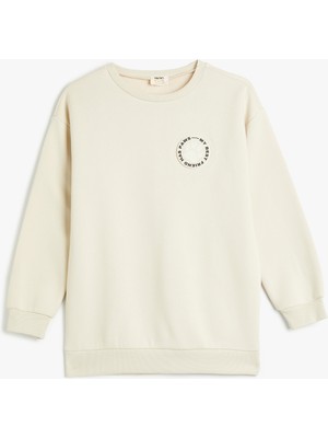 Koton Basic Sweatshirt Şardonlu Bisiklet Yaka Baskı Detaylı
