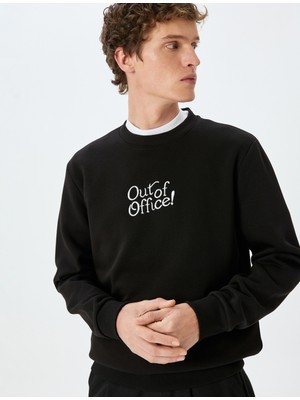 Koton Pamuk Karışımlı Bisiklet Yaka Slogan Baskılı Sweatshirt