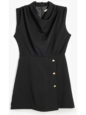 Koton Krep Kumaş Drape Detaylı Degaje Yaka Kolsuz Mini Elbise