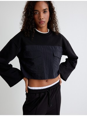 Koton Crop Sweatshirt Paraşüt Kumaş Detaylı Rahat Kalıp