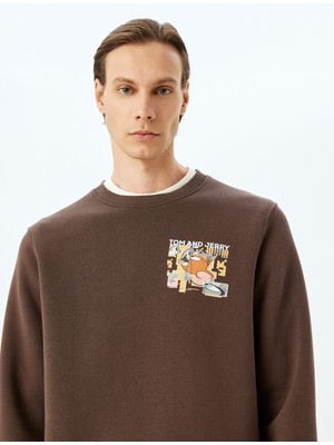 Koton Bisiklet Yaka Pamuk Karışımlı Interlok Kumaş Baskılı Lisanslı Tom ve Jerry Sweatshirt