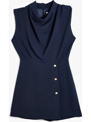 Koton Krep Kumaş Drape Detaylı Degaje Yaka Kolsuz Mini Elbise