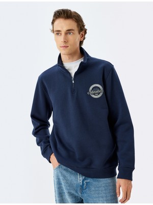 Koton Uzun Kollu Şardonlu Pamuklu Yarım Fermuarlı Baskılı Sweatshirt