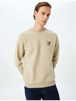 Koton Bisiklet Yaka Şardonlu Pamuk Karışımlı Slogan Işlemeli Sweatshirt