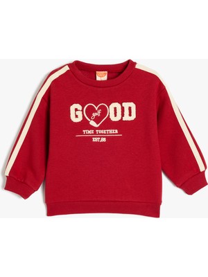 Koton Sweatshirt Uzun Kollu Bisiklet Yaka Aplike Detaylı Pamuklu