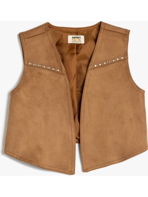 Koton Süet Yelek Zımba Detaylı V Yaka Kolsuz Asimetrik Kesim