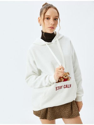 Koton Slogan Baskılı Kapüşonlu Kanguru Cepli Oversize Sweatshirt